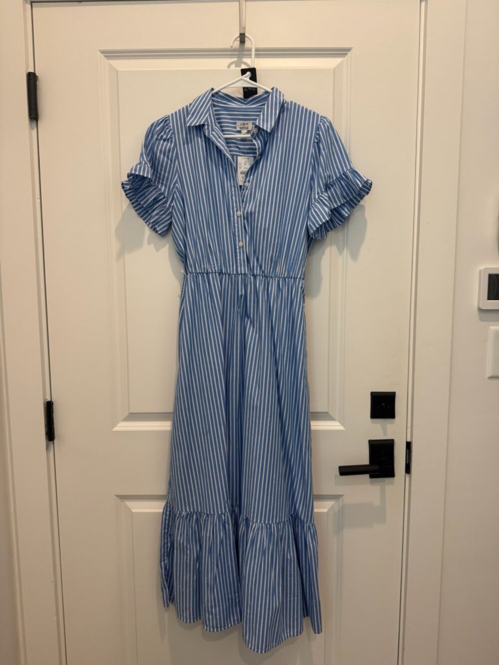 J.Crew Factory Striped Ruffle-Sleeve Shirt Dress